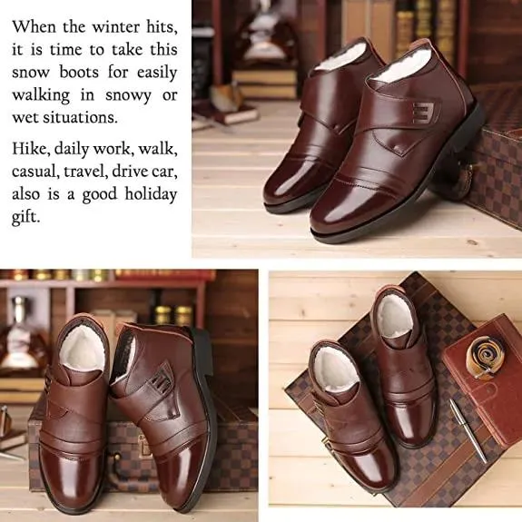 Men's Warm Faux Fur Lined Leather Shoes