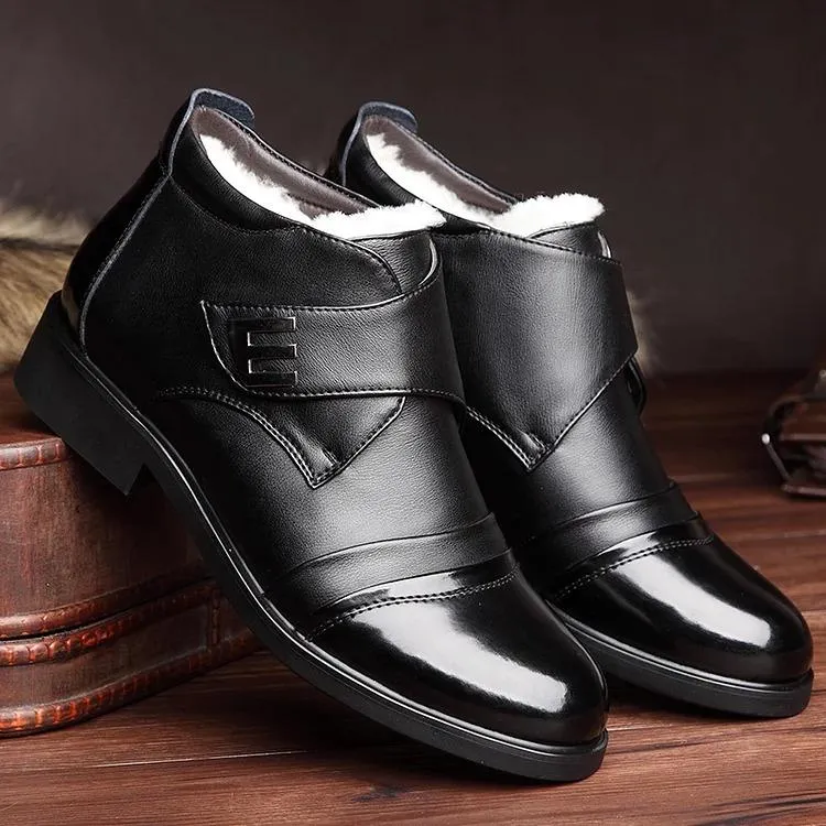 Men's Warm Faux Fur Lined Leather Shoes