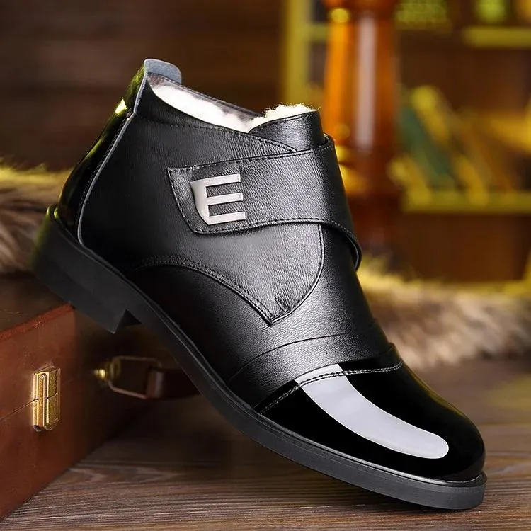 Men's Warm Faux Fur Lined Leather Shoes