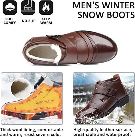 Men's Warm Faux Fur Lined Leather Shoes