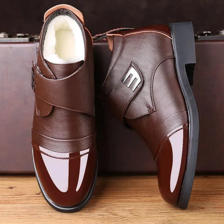 Men's Warm Faux Fur Lined Leather Shoes