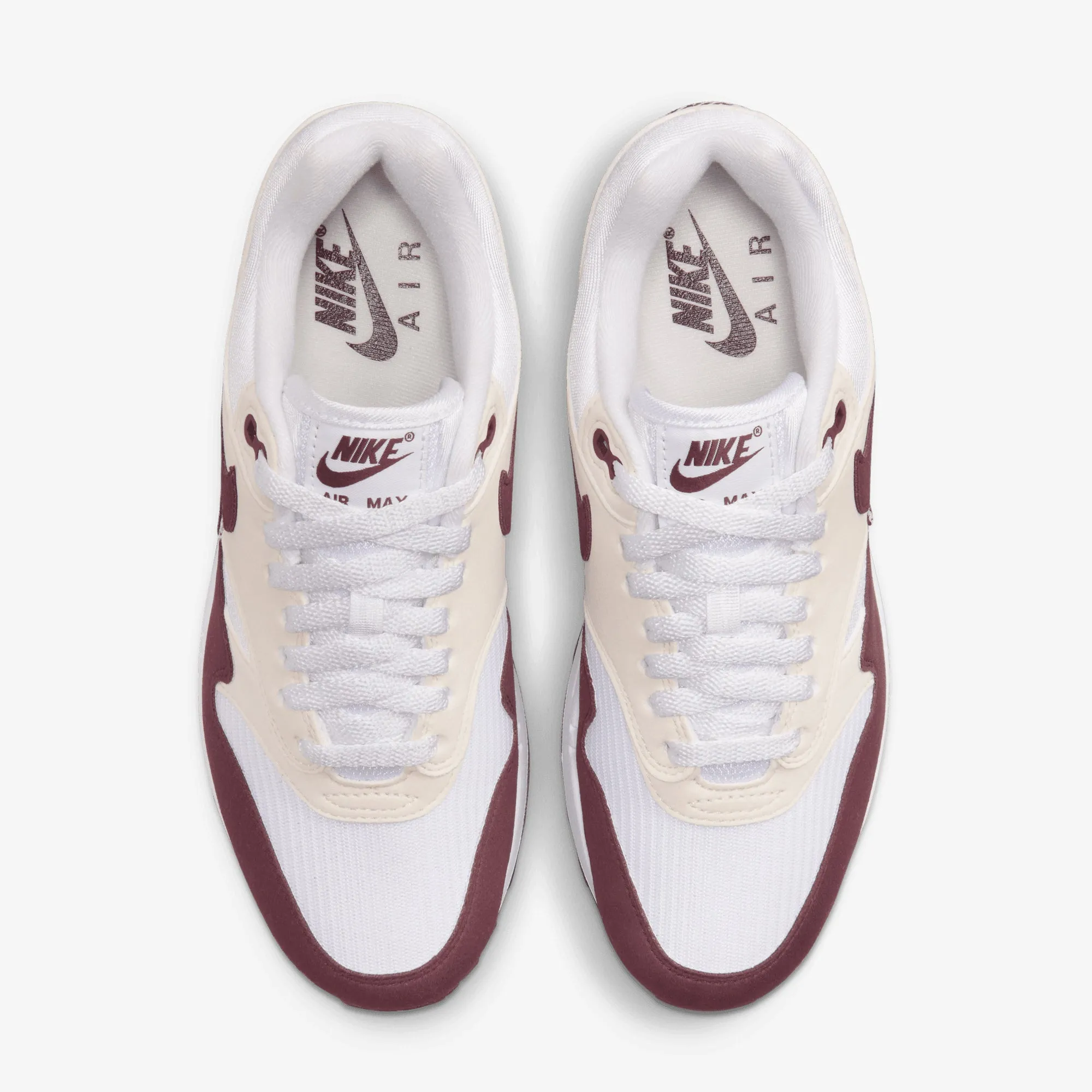 NIKE | WMN'S AIR MAX 1 { WHITE/NIGHT MAROON-PHANTOM-BLACK