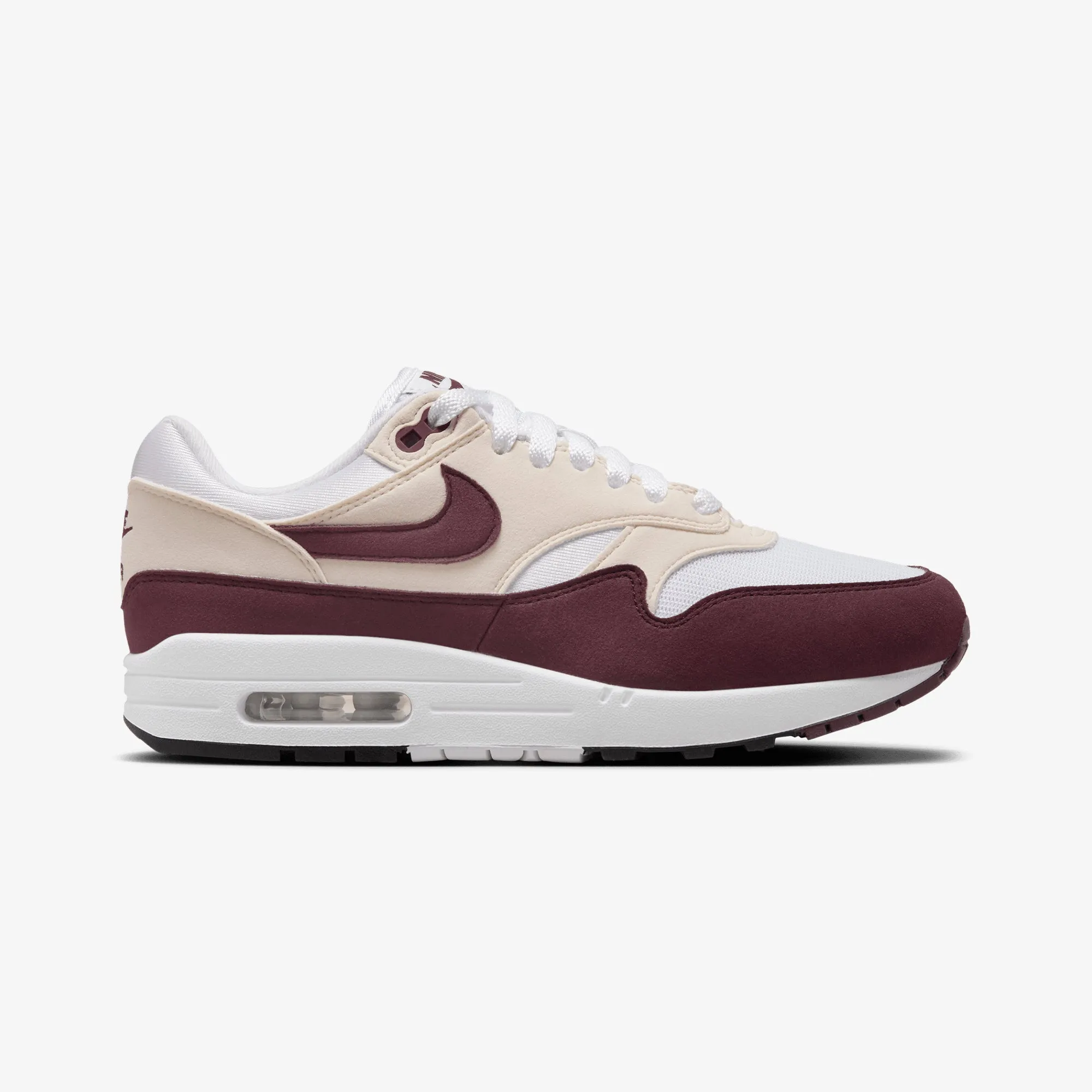 NIKE | WMN'S AIR MAX 1 { WHITE/NIGHT MAROON-PHANTOM-BLACK