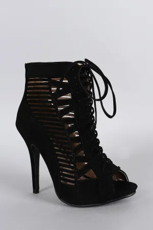 Nubuck Cutout Peep Toe Ankle Bootie