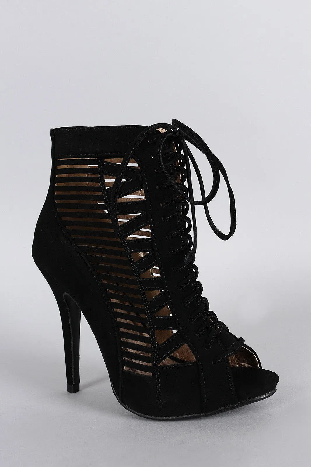 Nubuck Cutout Peep Toe Ankle Bootie