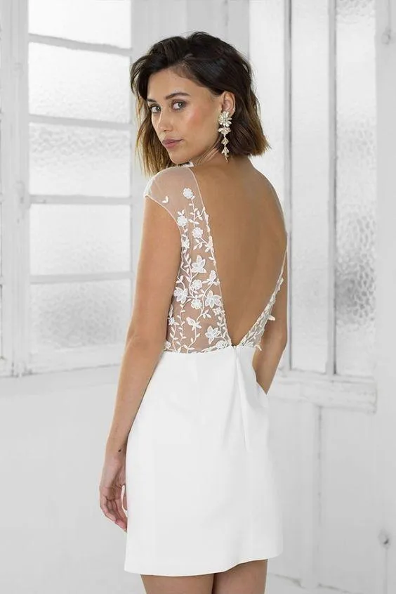 Perfect White Short Bridal Party Dress Lace Homecoming Dress PD456