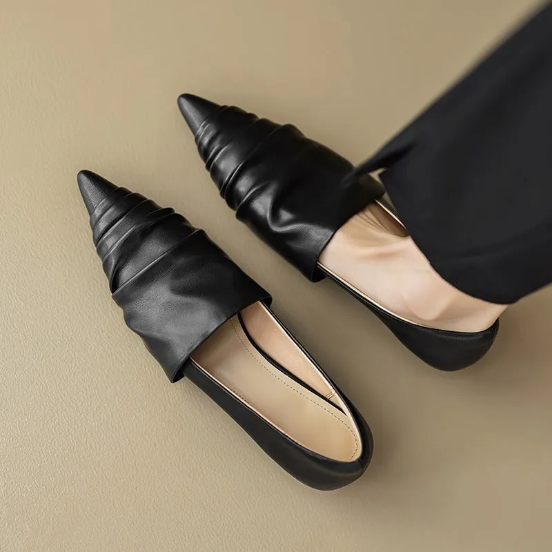 Pleated Pointed Toe Low Heel Shoes