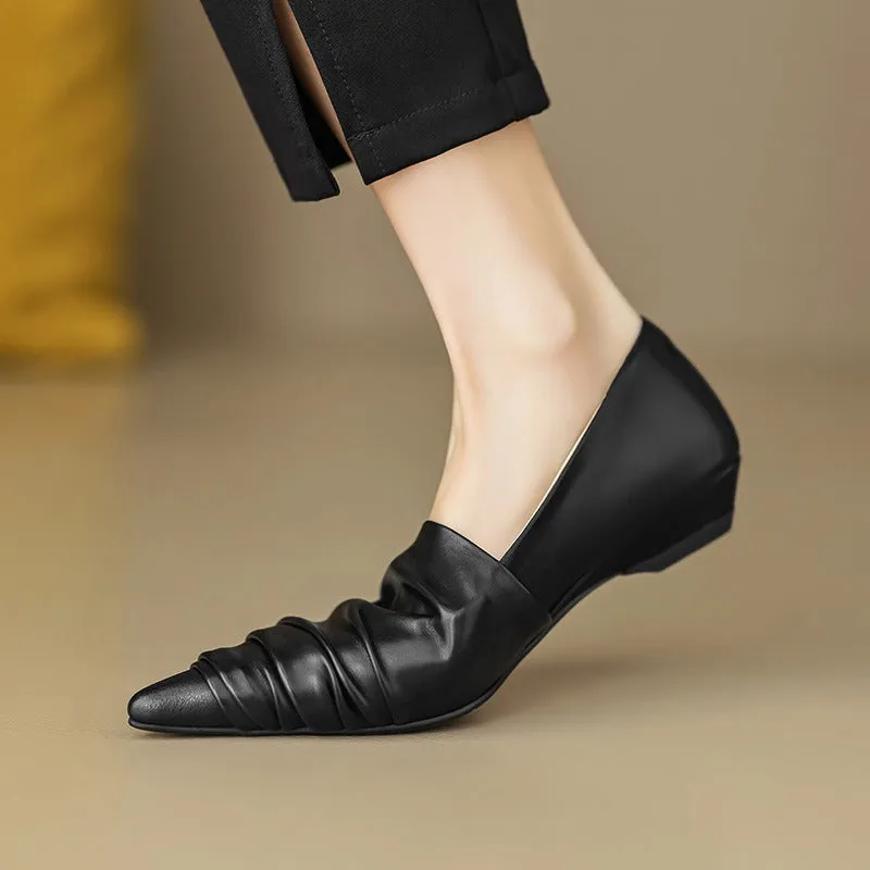 Pleated Pointed Toe Low Heel Shoes