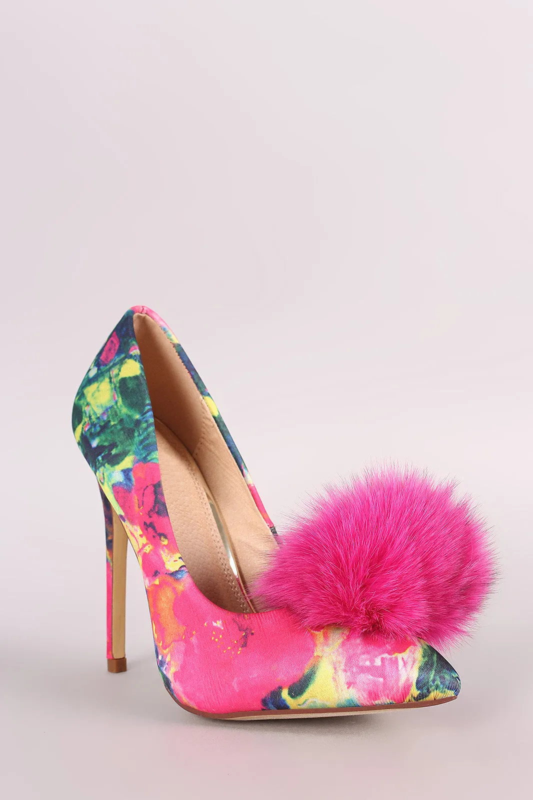 Pom Pom Abstract Print Pointy Toe Stiletto Pump