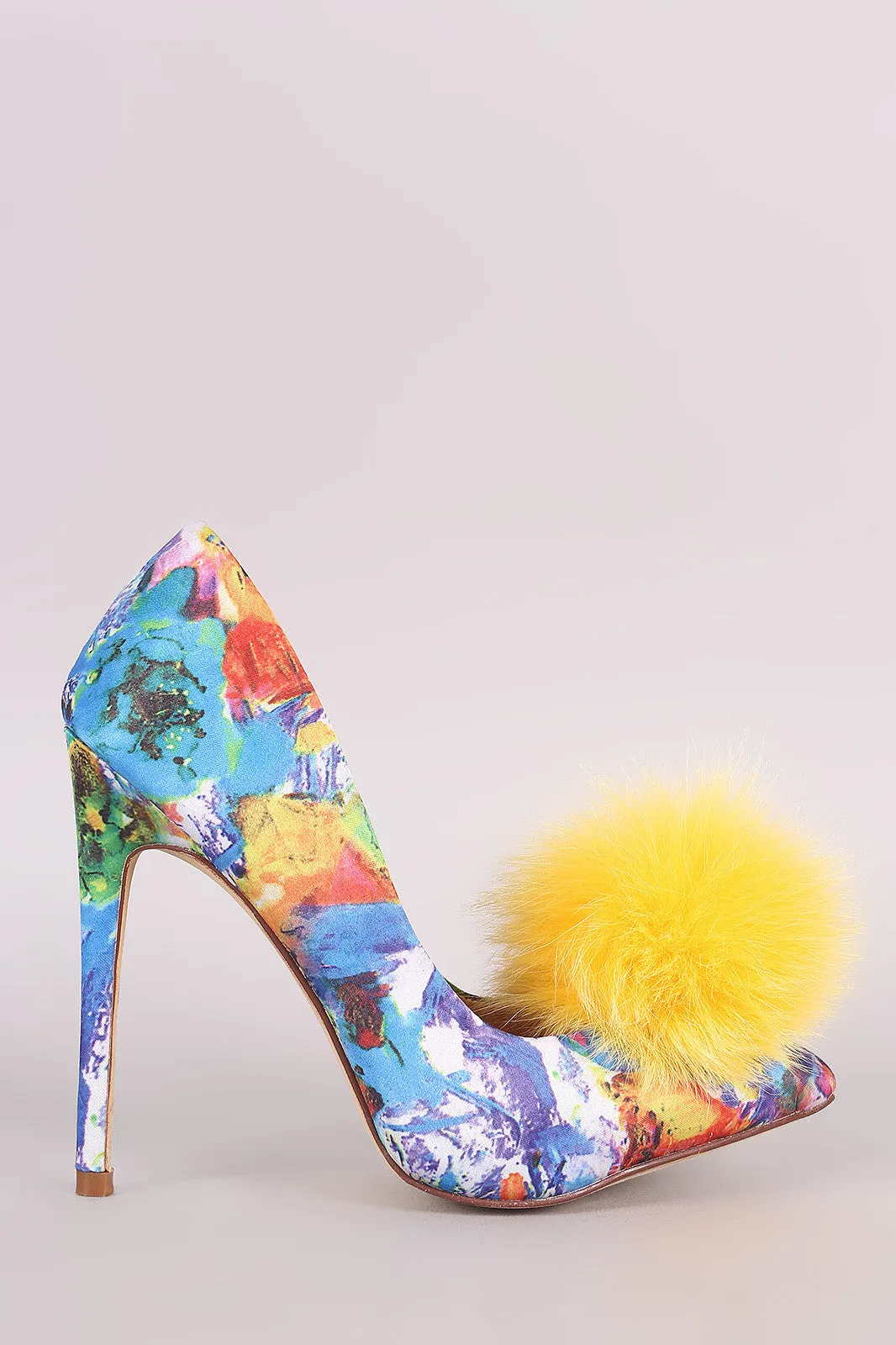 Pom Pom Abstract Print Pointy Toe Stiletto Pump