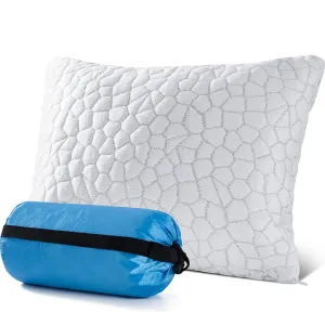 QUTOOL Small Camping Pillow for Sleeping Ajustable Travel Pillow for Backpacking Shredded Memory Foam Pillow for Hiking Gear Pillow for Adults Kids Outdoor with Compressible Stuff Sack