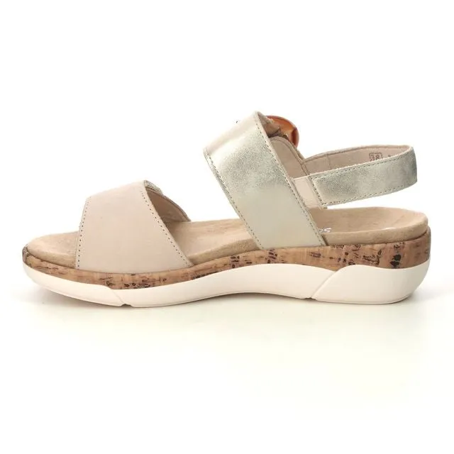 Remonte R6853-61 Columbo Beige And Soft Gold Metallic Leather Low Wedge Sandals