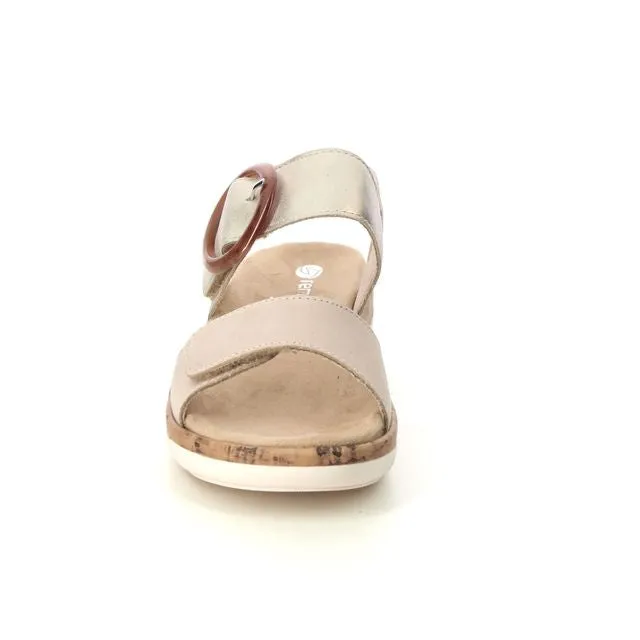 Remonte R6853-61 Columbo Beige And Soft Gold Metallic Leather Low Wedge Sandals