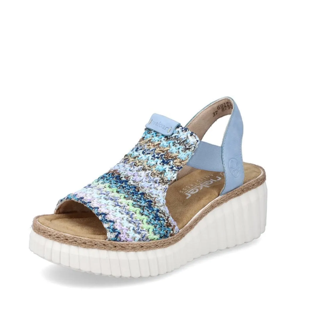 Rieker 69172-91 Morelia Blue Multi Weave Wedge Sandals