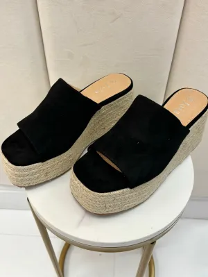 Selena black faux suede wedges