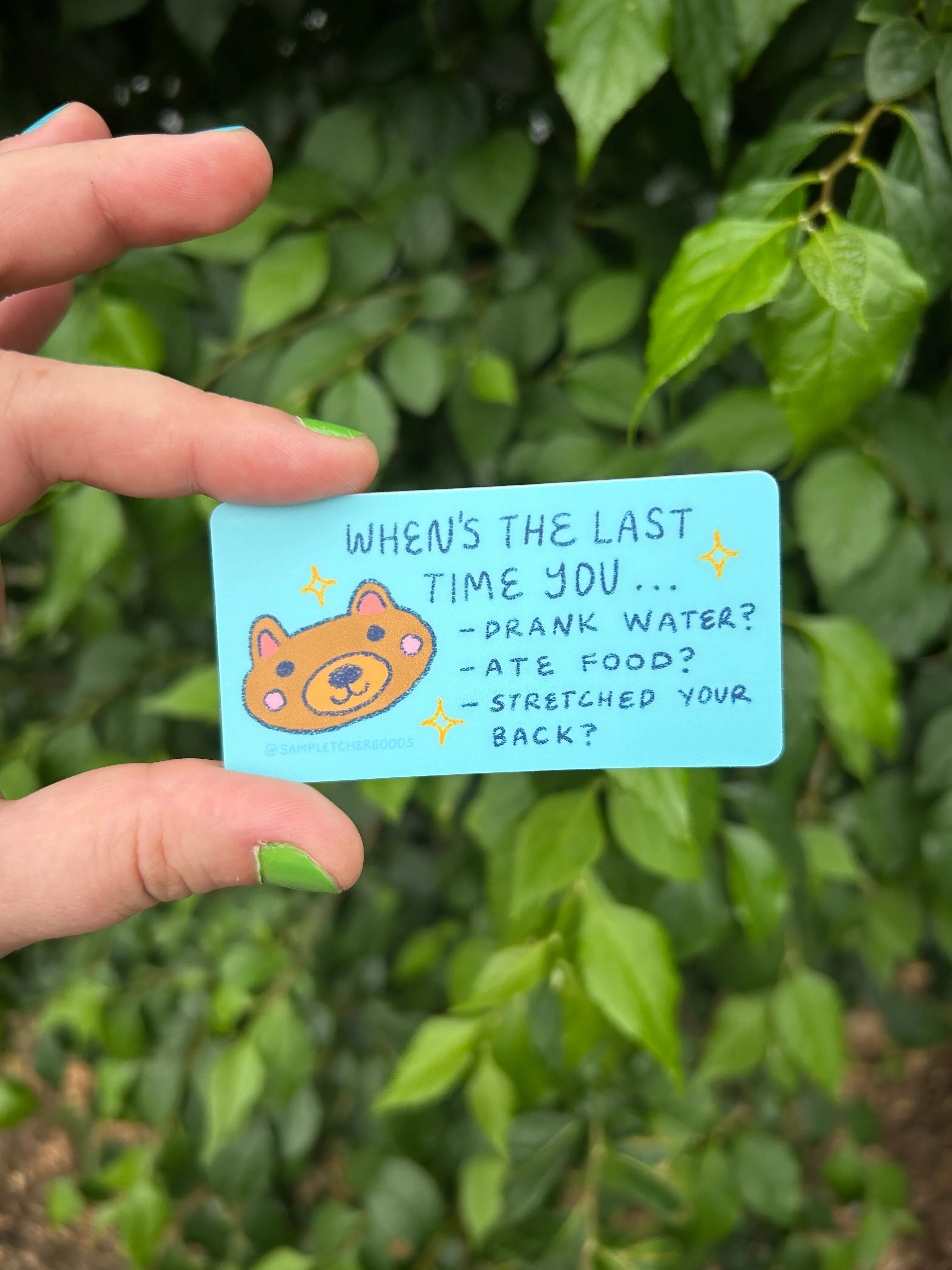 Self Care Check In with a Cute Bear Friend Sticker ~ Waterproof Vinyl Sticker