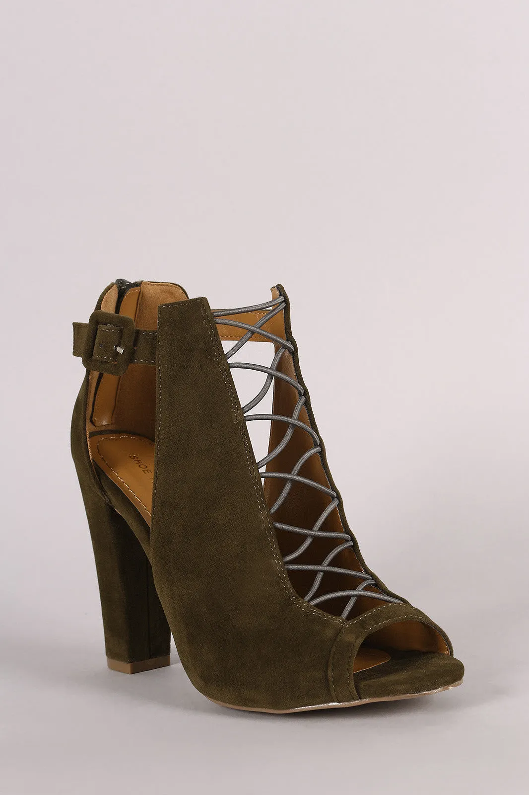 Shoe Republic LA Suede Buckled Crisscross Chunky Heel