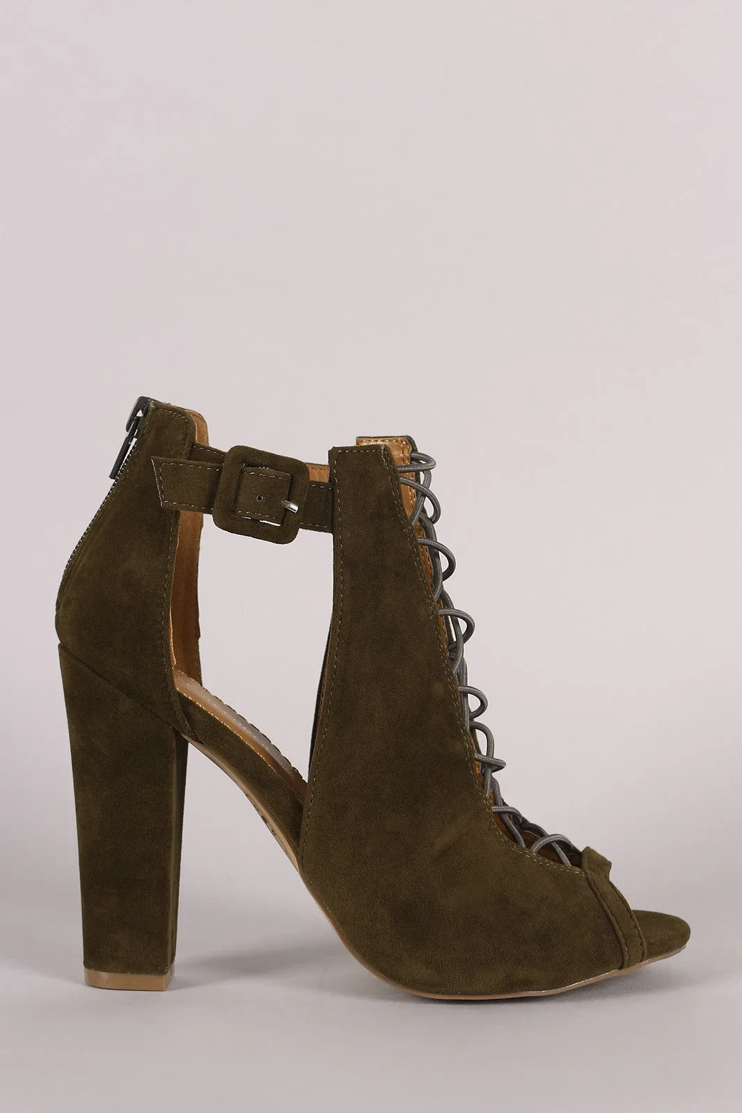 Shoe Republic LA Suede Buckled Crisscross Chunky Heel