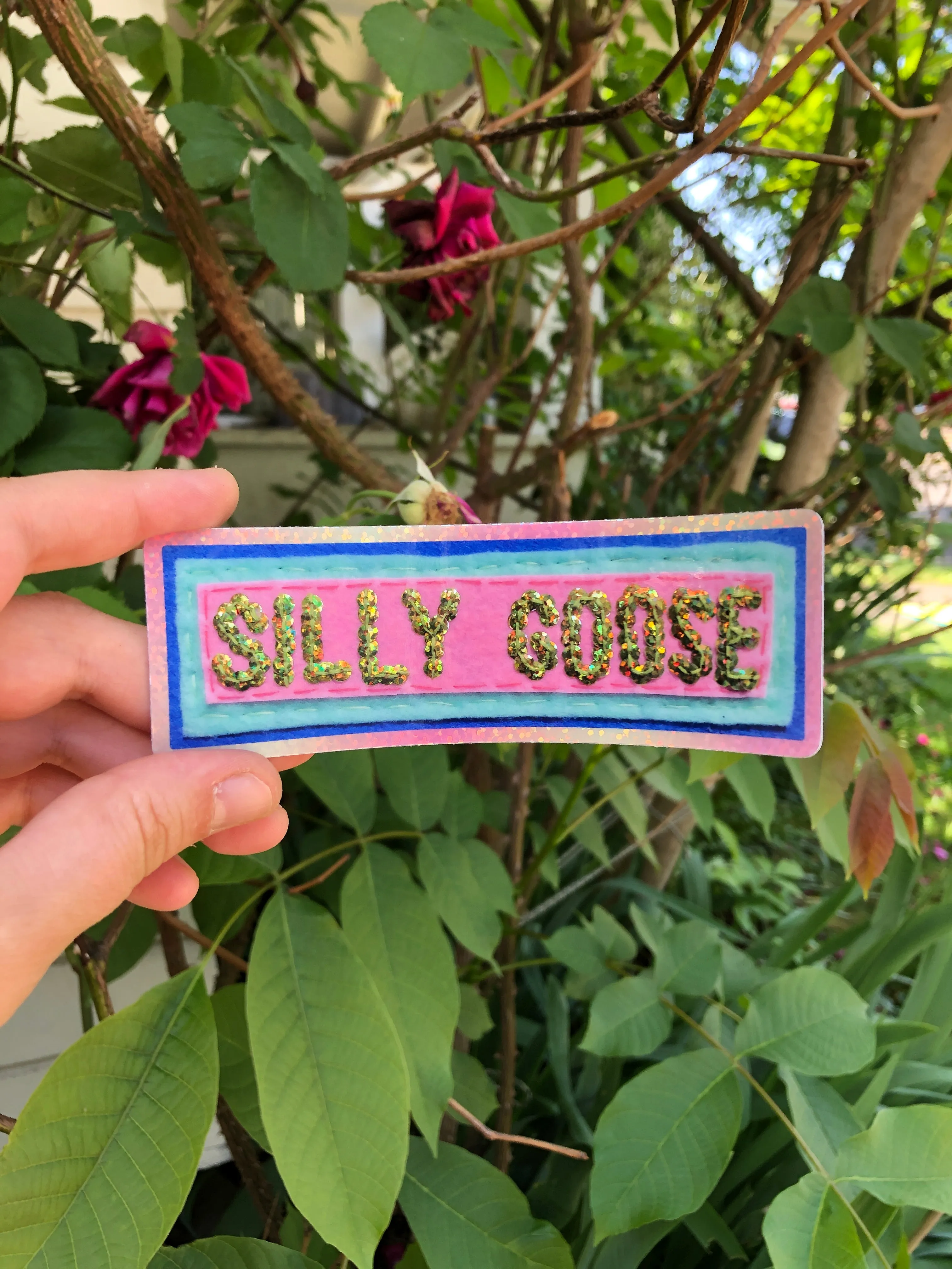 Silly Goose Sticker ~ Sequin Patch Inspired Waterproof Holographic Sticker