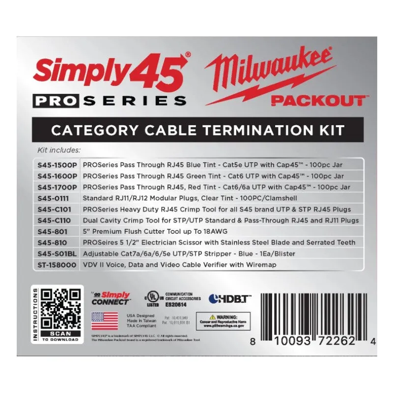 SIMPLY45 S45-PSKMP1: Milwaukee Tool Case w/ Simply45 Customized Foam Insert & Category Cable Termination Kit