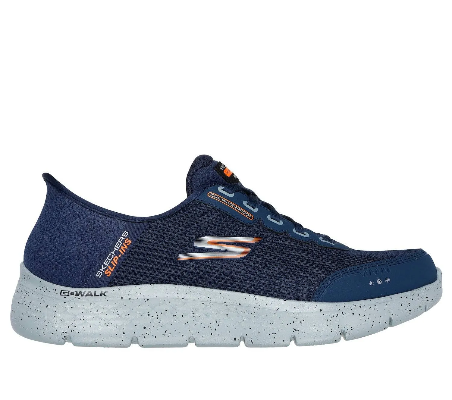 Skechers 216330 Go Walk Flex Waterproof Hands Free Mens Navy Textile Waterproof Slip On Trainers