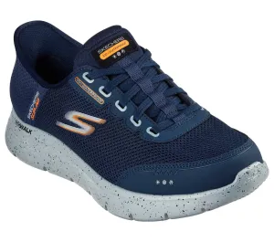 Skechers 216330 Go Walk Flex Waterproof Hands Free Mens Navy Textile Waterproof Slip On Trainers