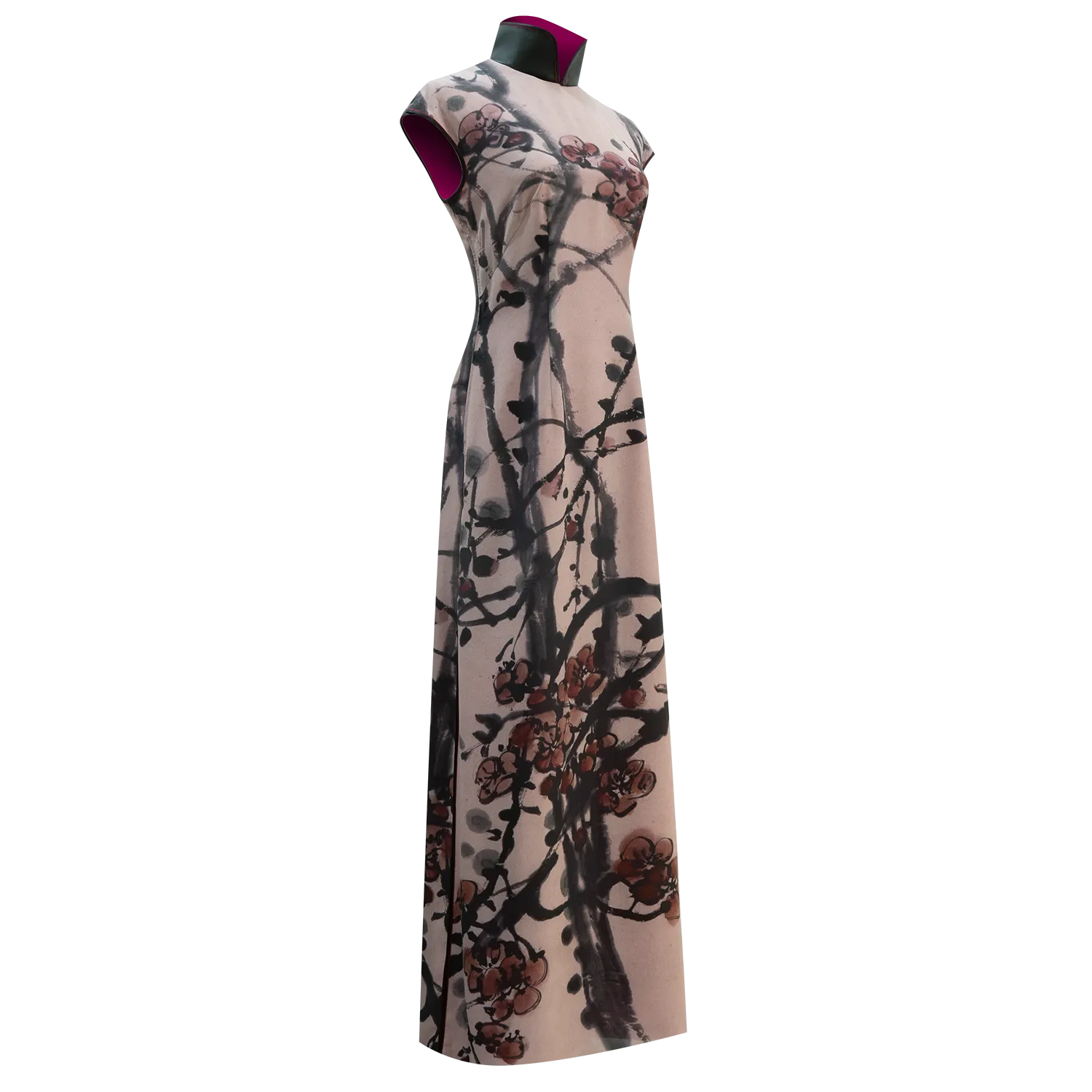 SPARKLE COLLECTION x HKMoA【PLUM BLOSSOMS】Masterpiece Collection Haute Couture 100% Silk Cheongsam (Cap Sleeve) (紅梅圖) (吳昌碩)