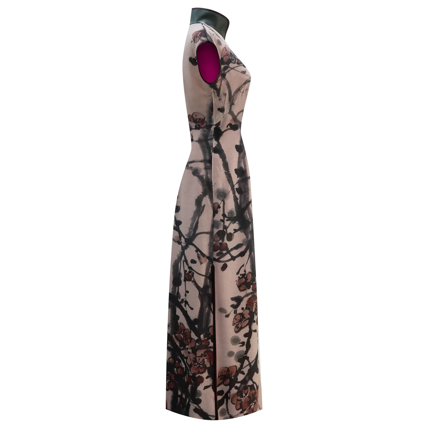 SPARKLE COLLECTION x HKMoA【PLUM BLOSSOMS】Masterpiece Collection Haute Couture 100% Silk Cheongsam (Cap Sleeve) (紅梅圖) (吳昌碩)