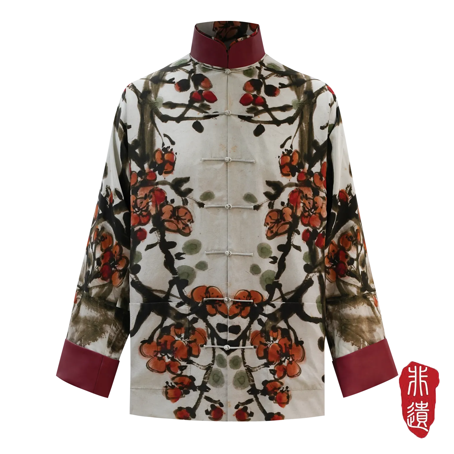 SPARKLE COLLECTION x HKMoA【PLUM BLOSSOMS】Masterpiece Collection Haute Couture 100% Silk Tang Jacket / Kung Fu Jacket (紅梅圖) (吳昌碩)