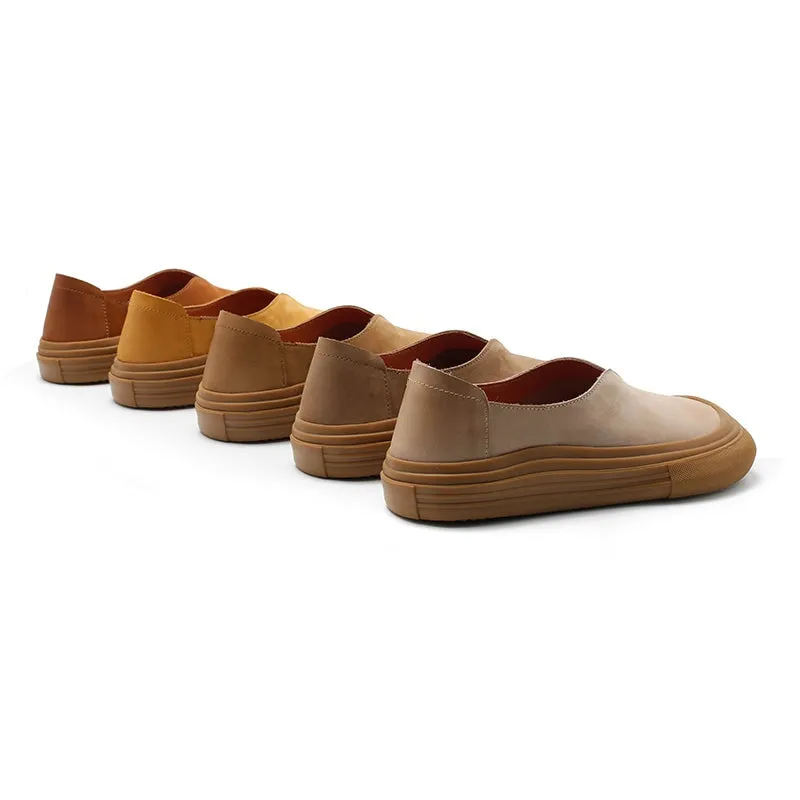 Square Toe Flats Nubuck Leather Loafers For Women Handmade in 5 Colors