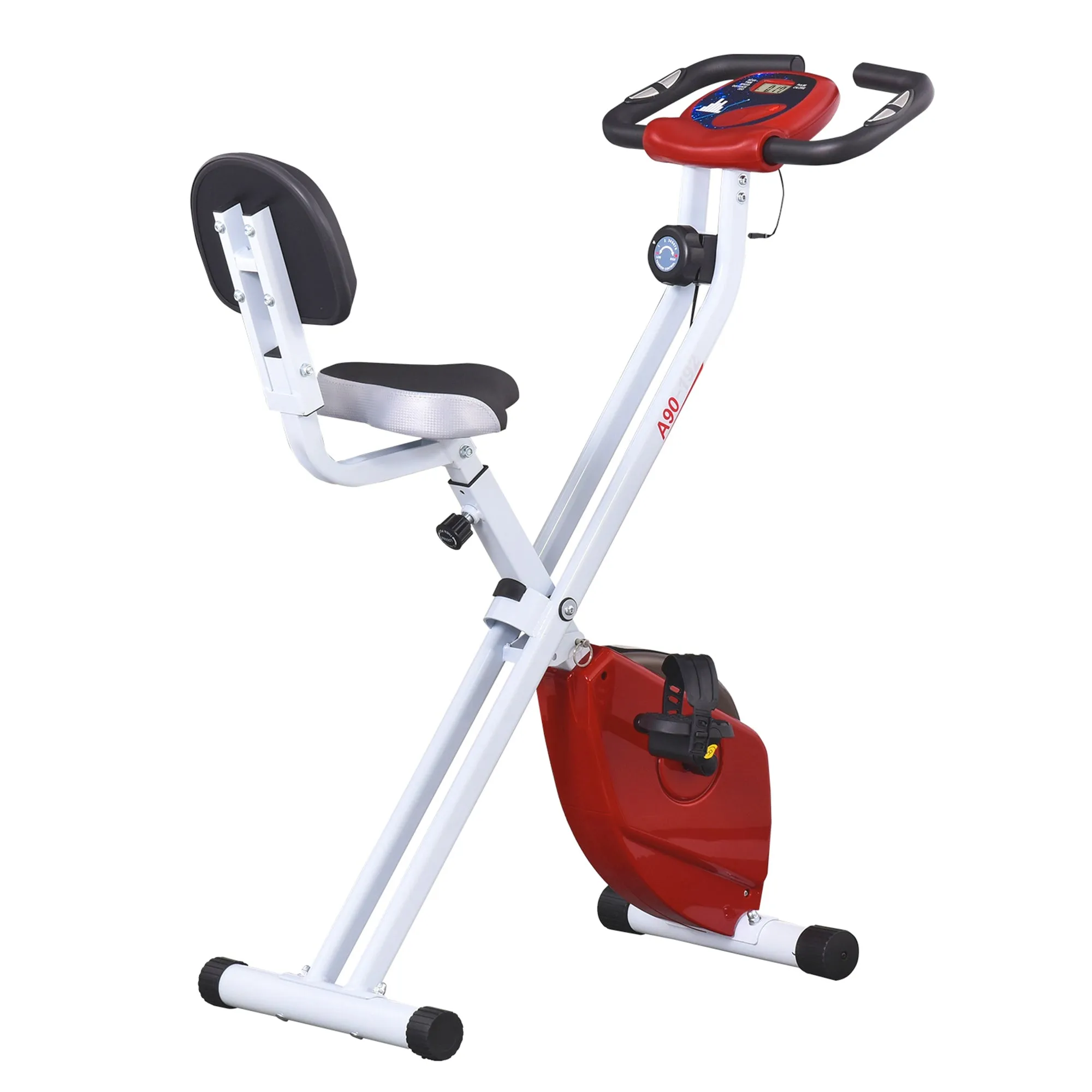 Steel Manual Stationary Bike Resistance Exercise Bike w/ LCD Monitor Red