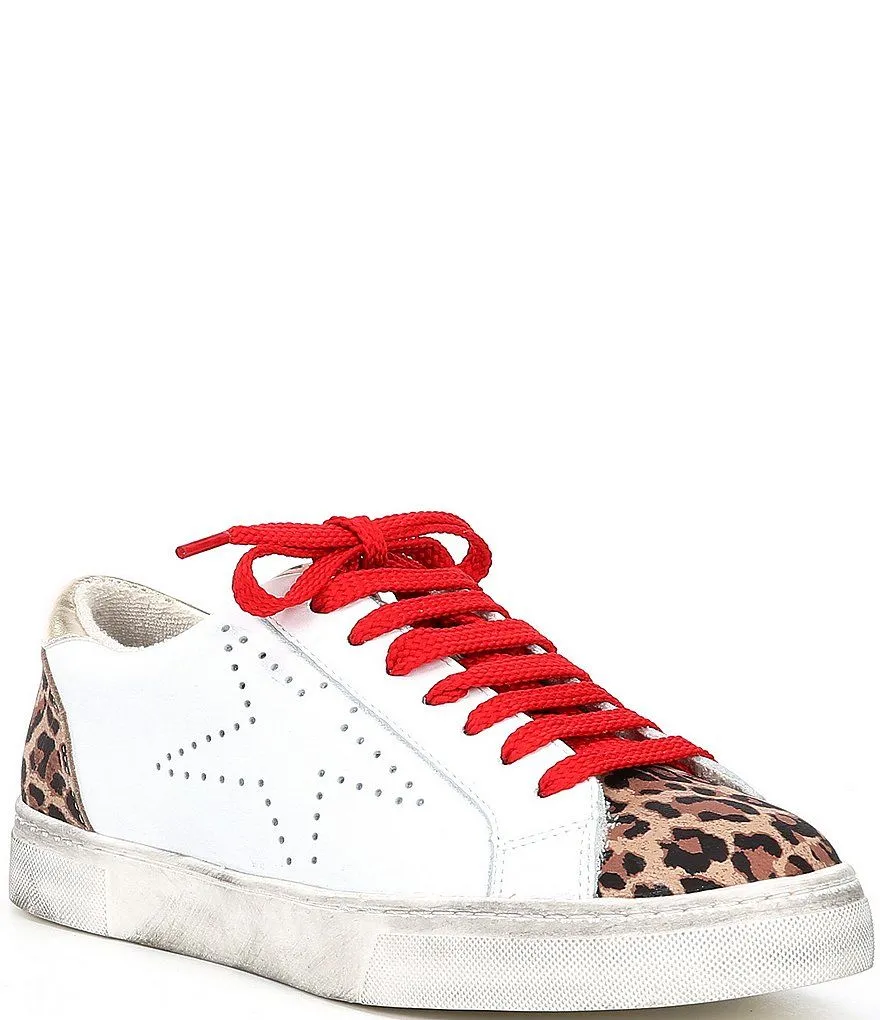 Steve Madden Women's Rezza Leather Distressed Sneakers WHITE LEOPARD