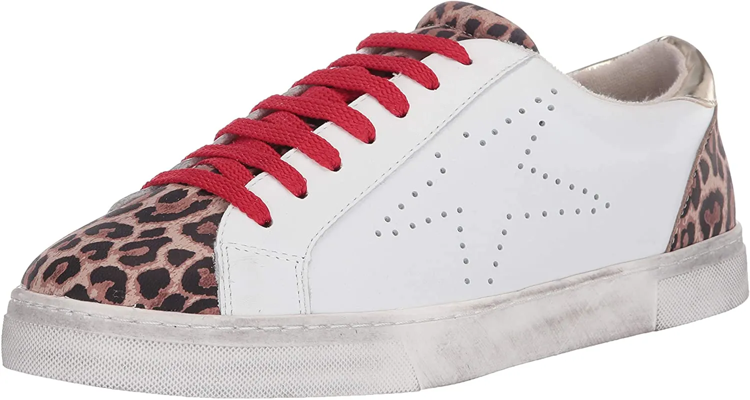 Steve Madden Women's Rezza Leather Distressed Sneakers WHITE LEOPARD