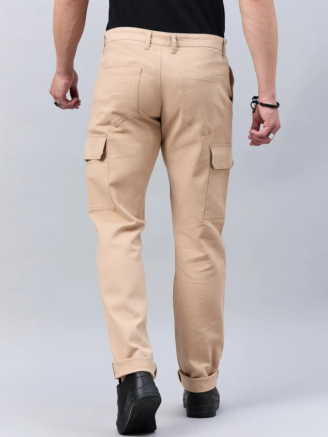 Style Quotient Men Beige Stretchable Cargo Trouser