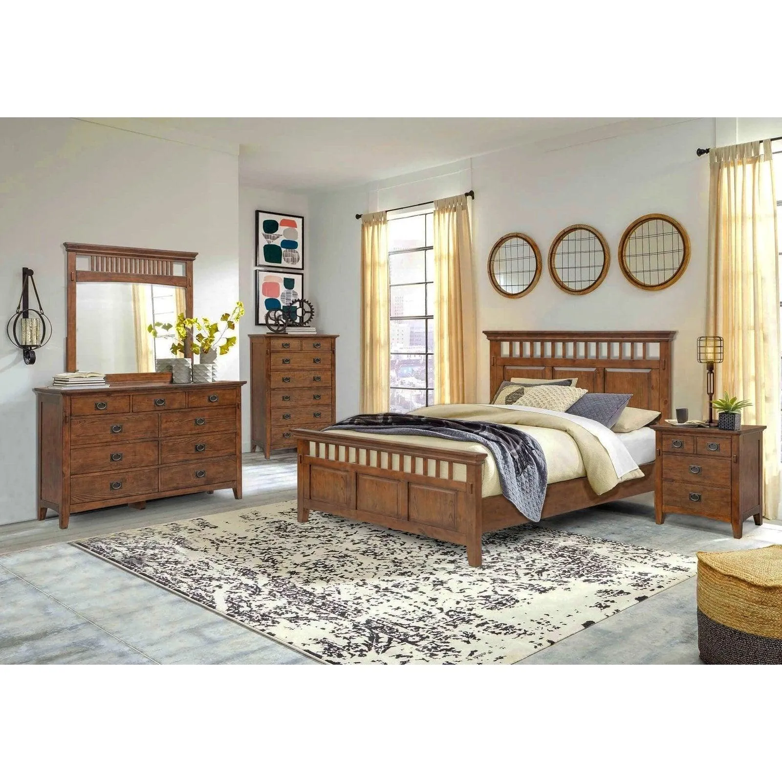 Sunset Trading Mission Bay 5 Piece Queen Bedroom Set in Amish Brown