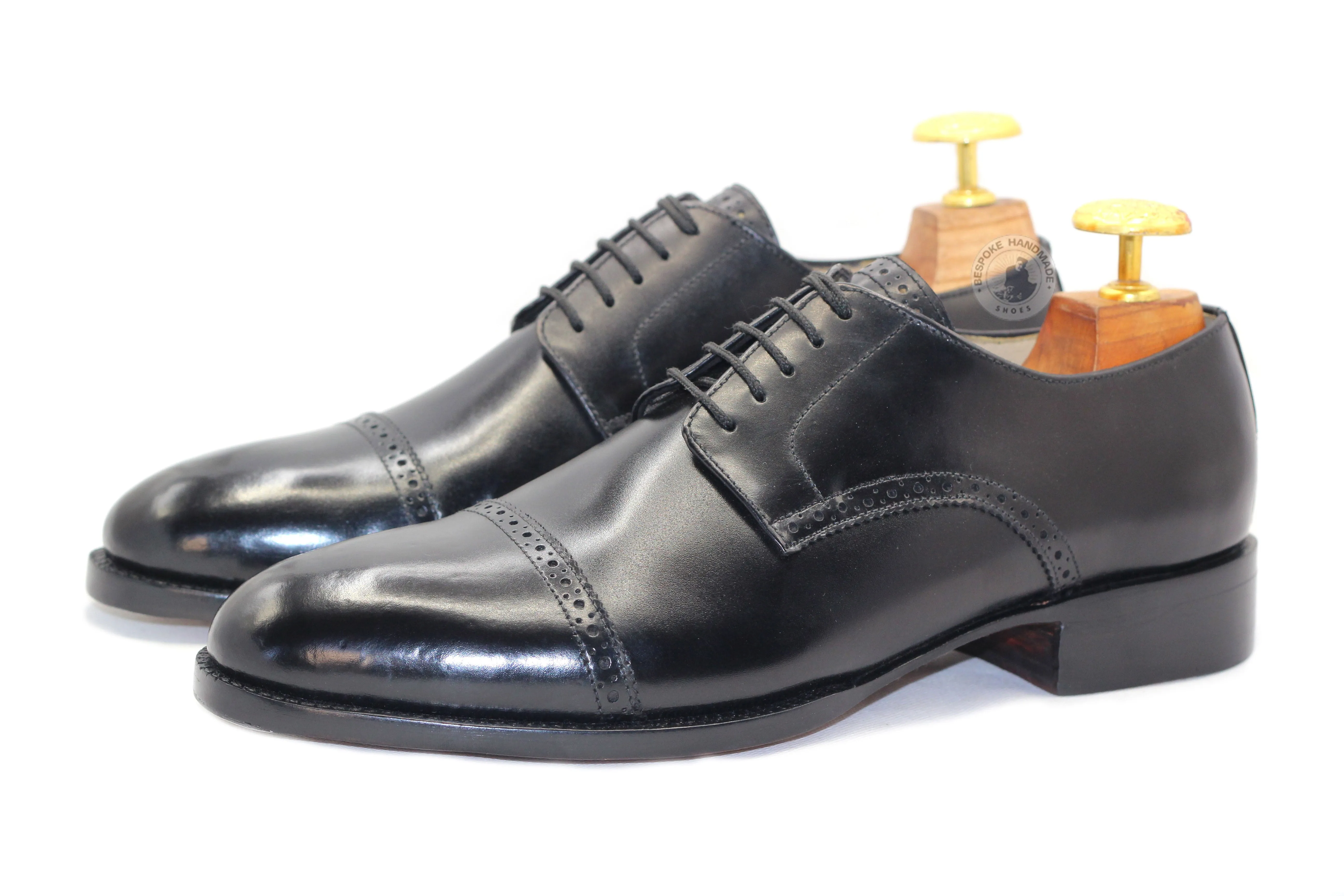 Tailor Made Men's Black Leather Toe Cap Oxford Lace Up Shoes, Dress Formal Shoes