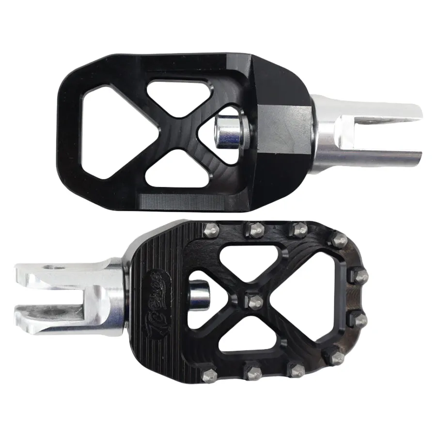 TC Bros. Pro Series Black MX Rider Foot Pegs for 2018-newer Harley Softail & Pan America