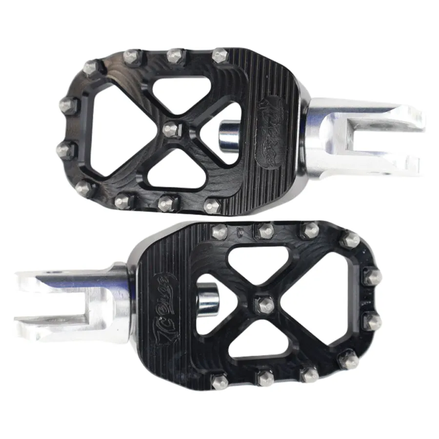 TC Bros. Pro Series Black MX Rider Foot Pegs for 2018-newer Harley Softail & Pan America