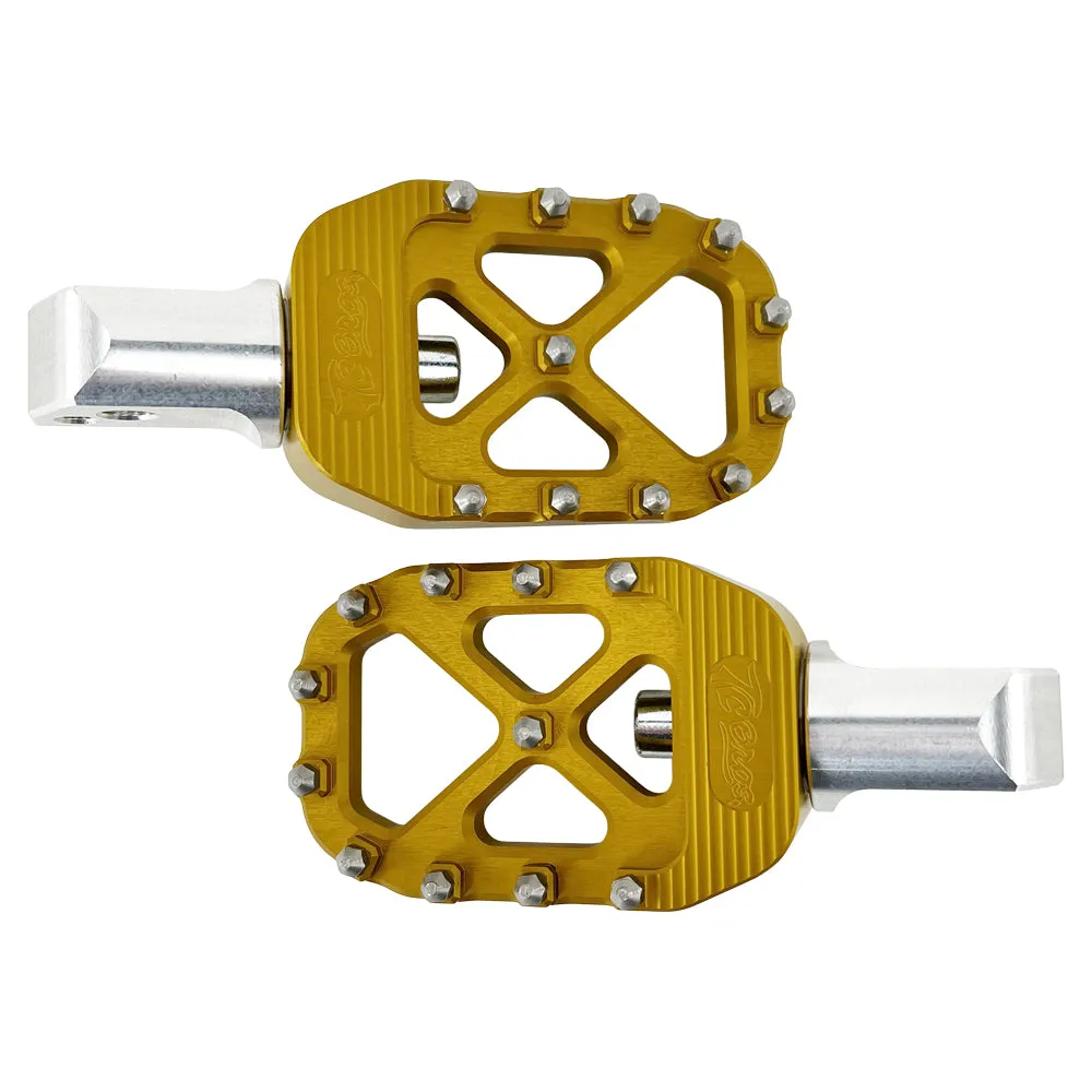 TC Bros. Pro Series Gold MX Passenger Foot Pegs for 2018-newer Harley Softail & Pan America