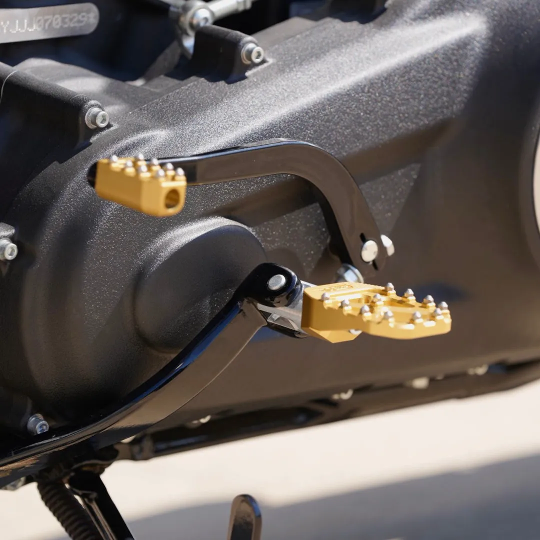 TC Bros. Pro Series Gold MX Rider Foot Pegs for 2018-newer Harley Softail & Pan America