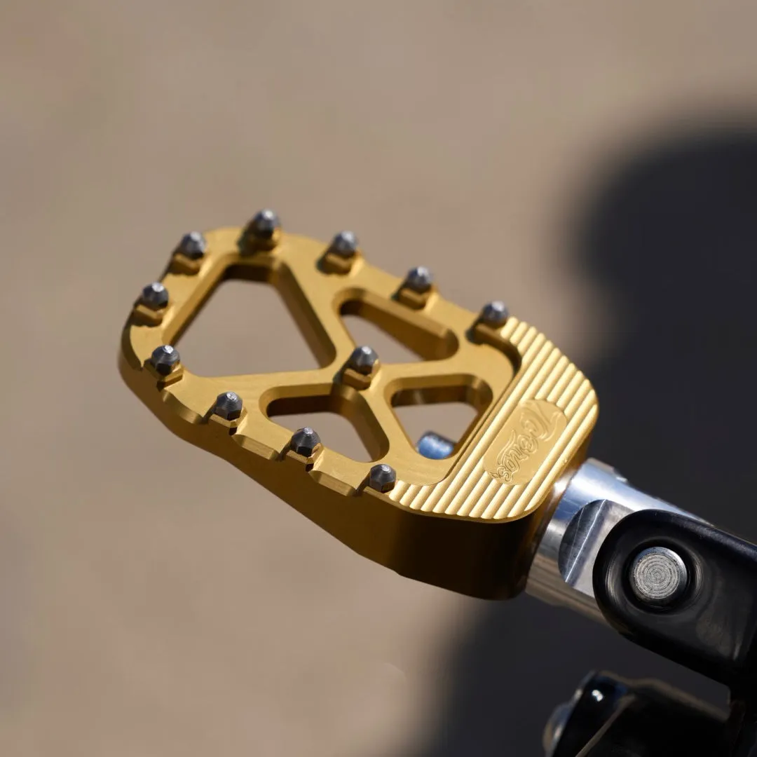 TC Bros. Pro Series Gold MX Rider Foot Pegs for 2018-newer Harley Softail & Pan America