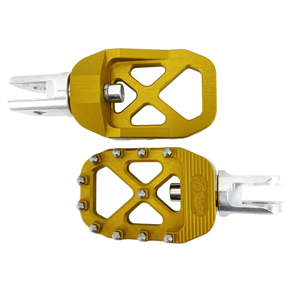 TC Bros. Pro Series Gold MX Rider Foot Pegs for 2018-newer Harley Softail & Pan America