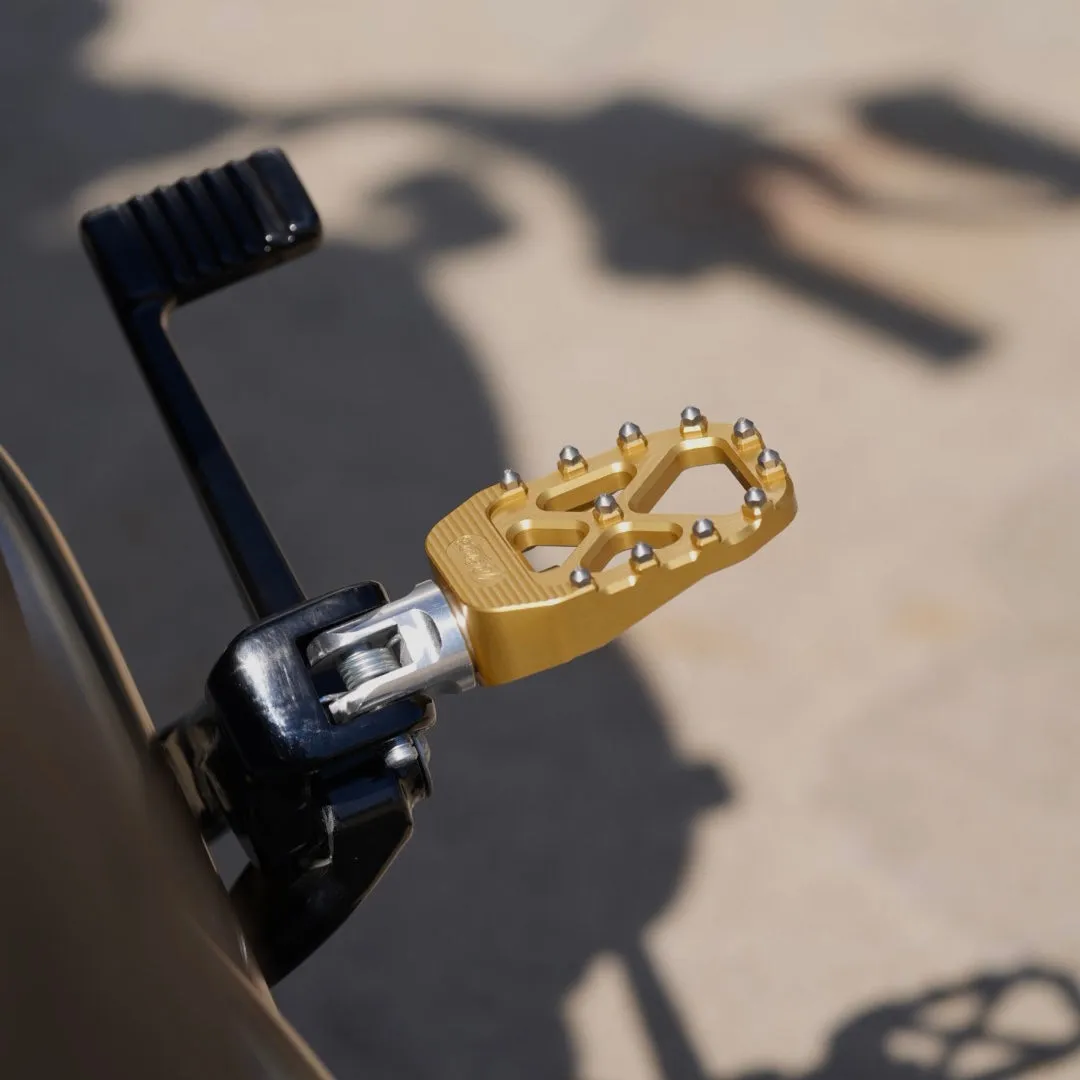 TC Bros. Pro Series Gold MX Rider Foot Pegs for 2018-newer Harley Softail & Pan America