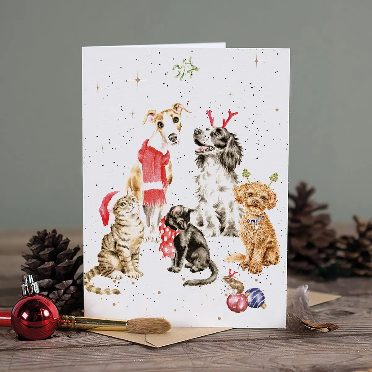 'The Office Party' Dog and Cat Christmas Card