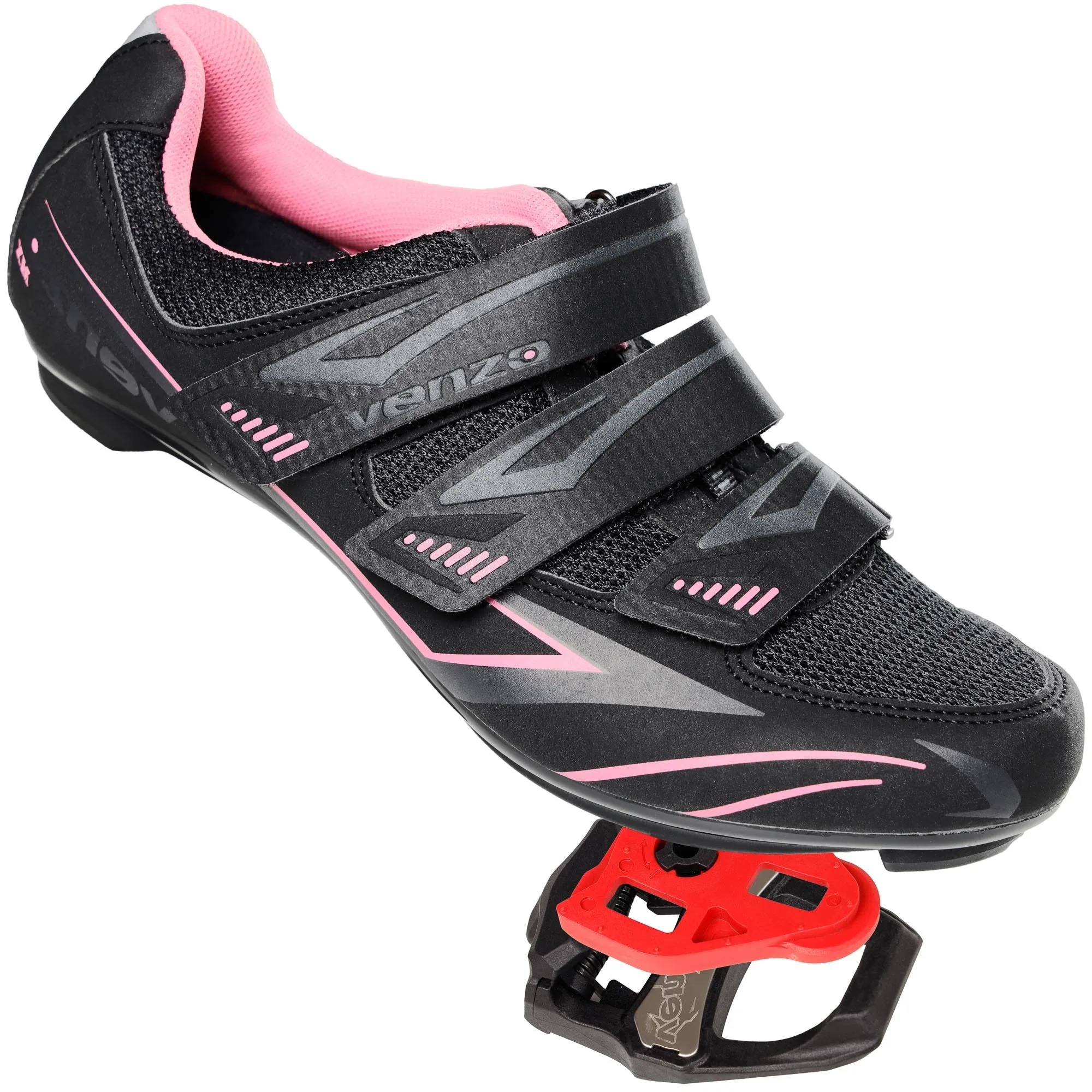 Venzo Bicycle Women's Road Cycling Riding Shoes with Bike Clipless Sealed Bearing Look Delta Compatible Pedals & 9 Degree Floating Cleats