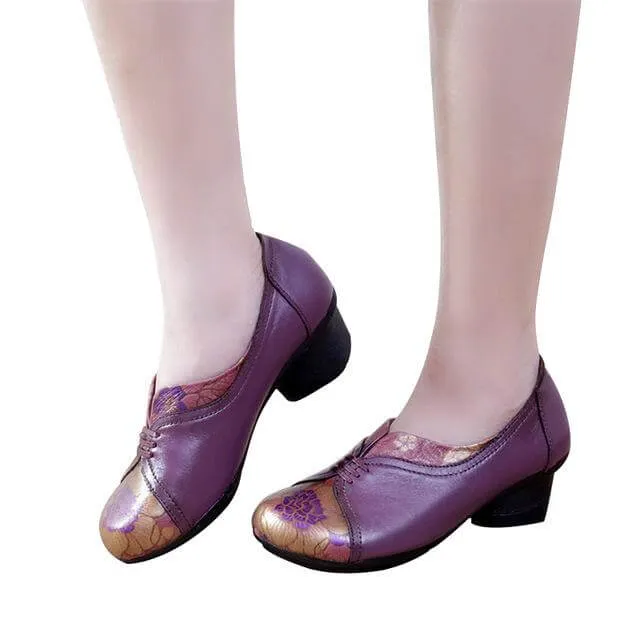 Vintage Soft Single Thick Heel Handmade Shoes