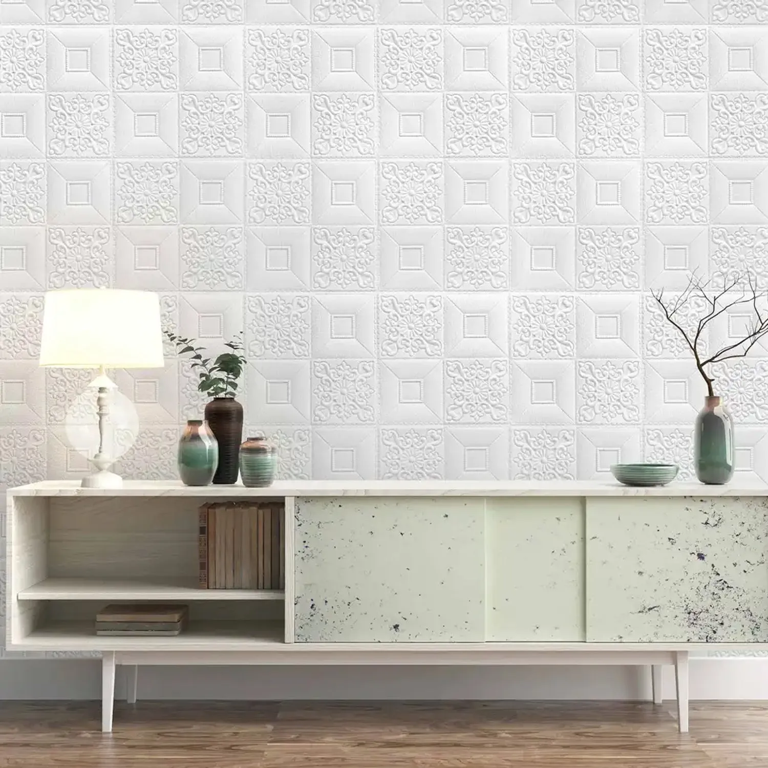 Wallpaper 3D Foam Wallpaper Sticker Panels I Ceiling Wallpaper For Living Room Bedroom I Furniture, Door I Foam Tiles (Square Design)