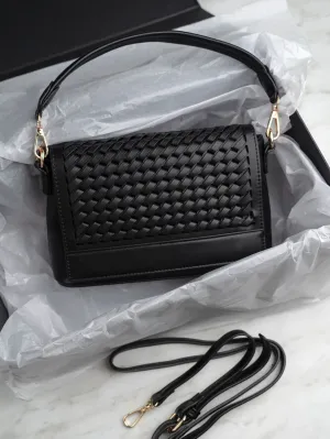 Women Black Textured Structured Sling Bag