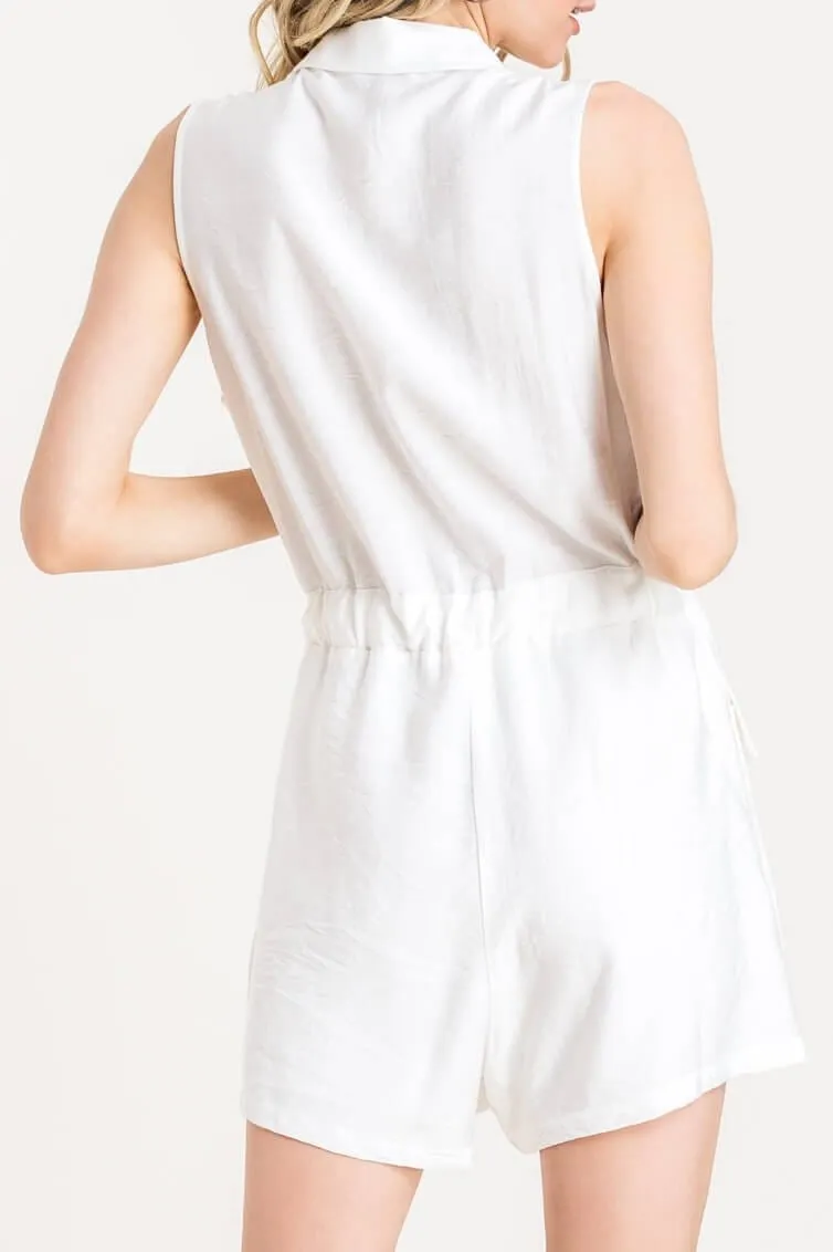 Work From Home White Utility Button-Up Romper