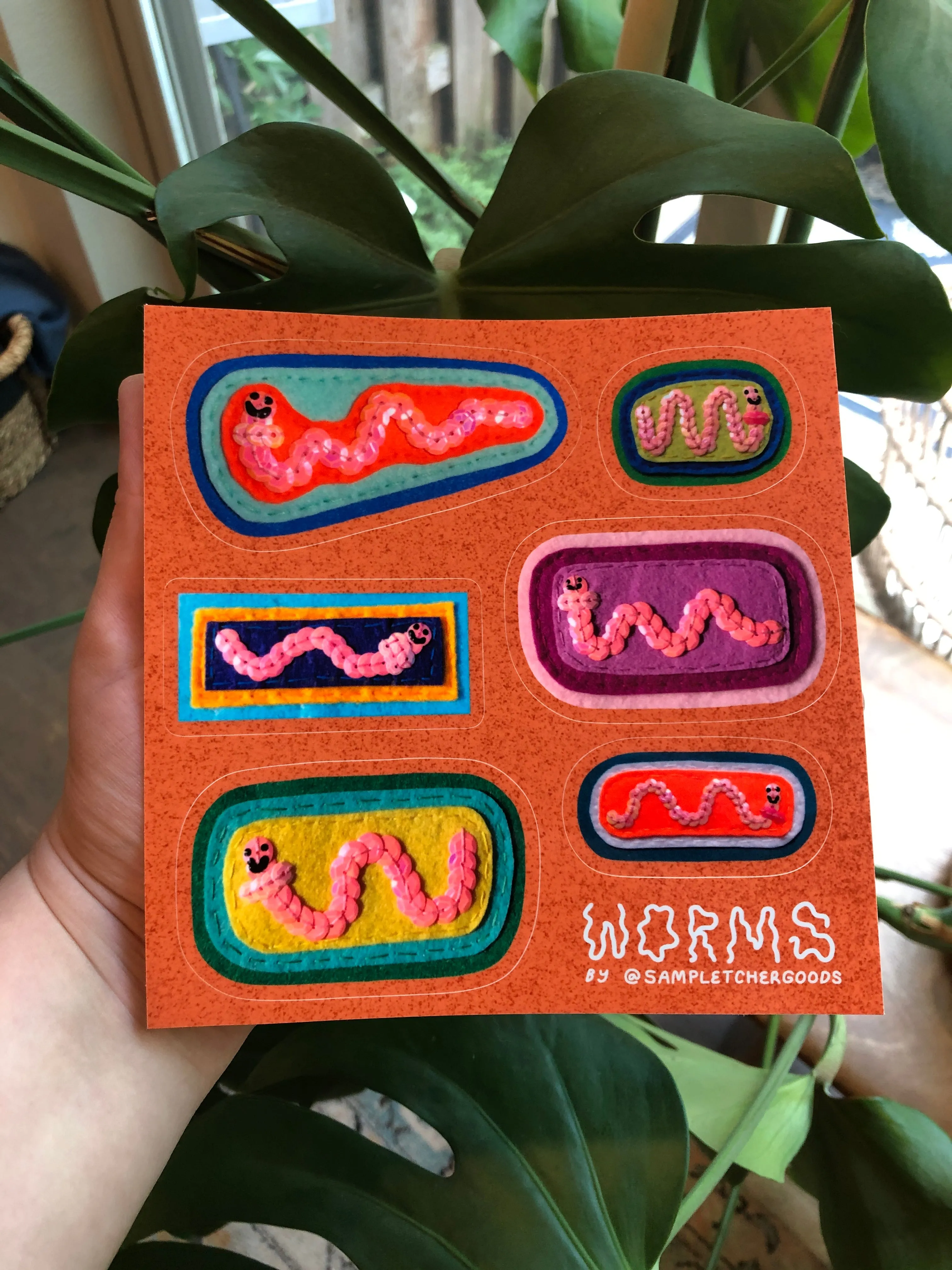 Worm Sticker Sheet ~ Sequin Patch Inspired Waterproof Sticker Sheet